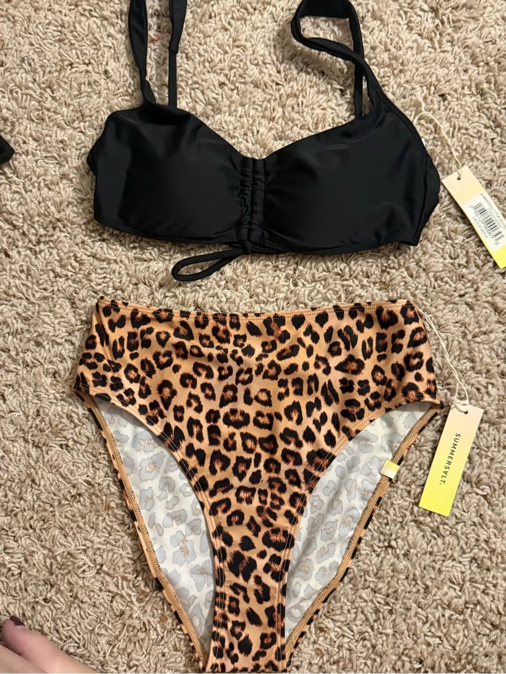 NWT Summersalt Wanderlust Leopard Bikini with Extra Black Cinched Top